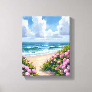 Strand i blom Rosa Hydrangea Havsnära Kust Canvastryck