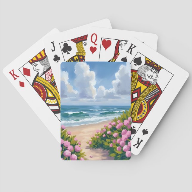 Strand i blom | Rosa Hydrangea Havsnära Kust Casinokort (Baksidan)