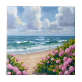 Strand i blom | Rosa Hydrangea Havsnära Kust Kakelplatta