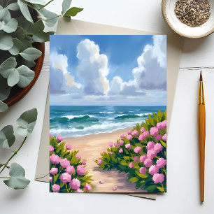 Strand i blom Rosa Hydrangea Havsnära Kust Vykort