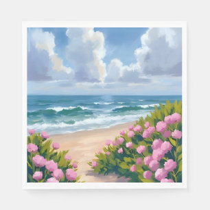 Strand i blom Rosa Hydrangea Kustnära Pappersservett