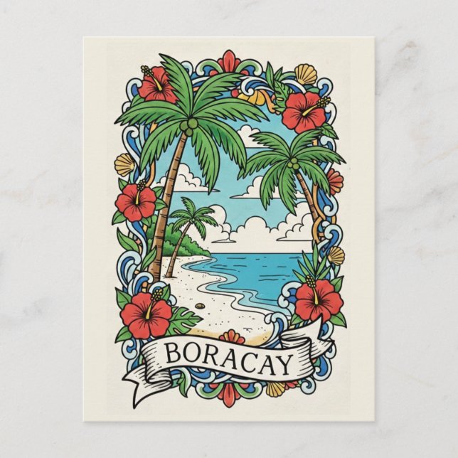 Strand i Boracay Filippinerna Vykort (Framsida)