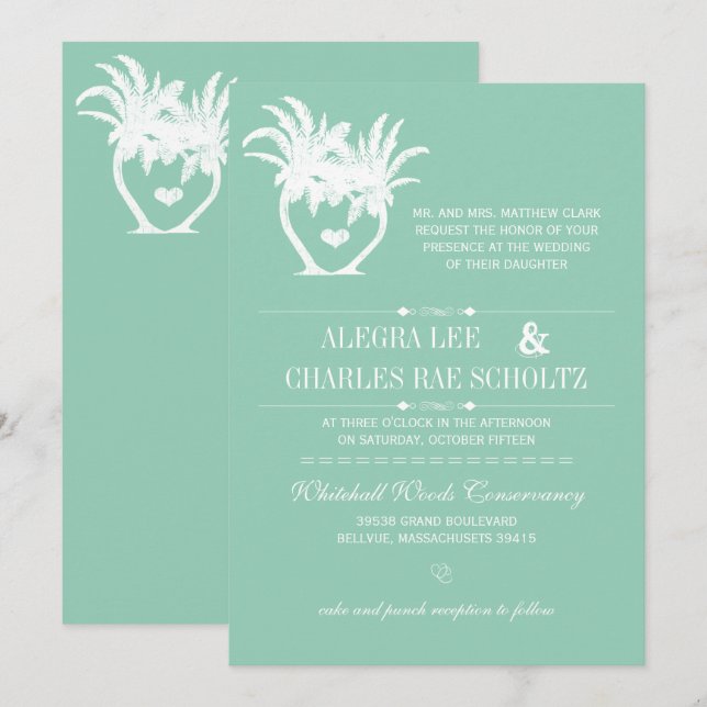 Strand Jade Grön Palmut Destination Krit tavla Inbjudningar (Fram/baksida)