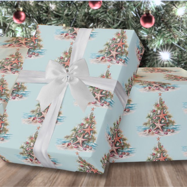 Strand Julgran Mönster Presentpapper (Beach Shell Christmas Tree Pattern Wrapping Paper)