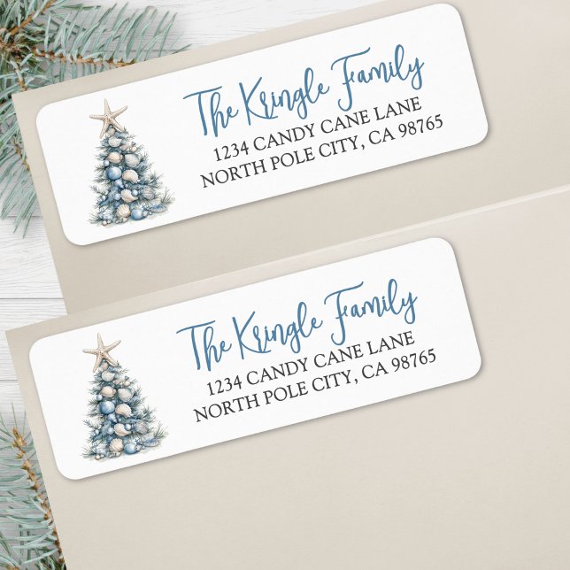 Strand Julgran Returadress Etikett (Beach Christmas Tree Return Address label)