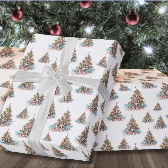 Strand Julmönster Presentpapper (Beach Shell Christmas Tree Pattern Wrapping Paper)