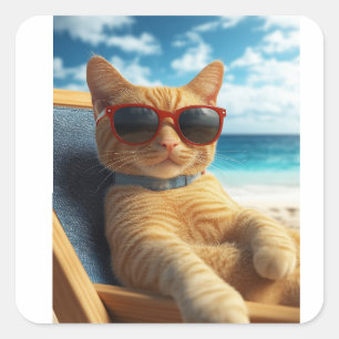 STRAND KATTKLIBB MED GUL KATT FYRKANTIGT KLISTERMÄRKE