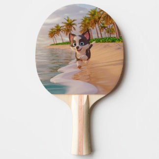 strand, kokosnötsalt träd, hund tecknad pingisracket