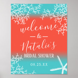 Strand Korallrev Sjöstjärna Bröllopsdusch Välkomme Poster