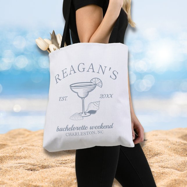 Strand Kust Flickor Helg Spennarrestparty Tjejträf Tygkasse ("Last toast on the coast" beach bachelorette party girls weekend tote bag gift favor personalized )