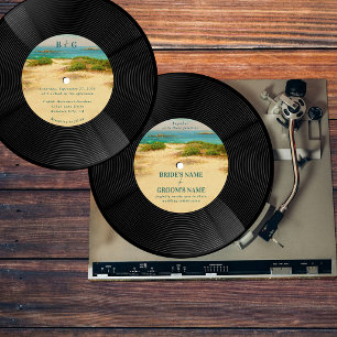 Strand Kust Vinyl Skiva Bröllop Inbjudningar