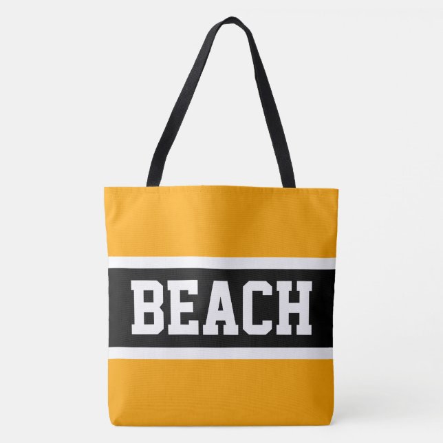 STRAND Ljust Gul Orange Svart Vit Randig Tygkasse (Framsida)