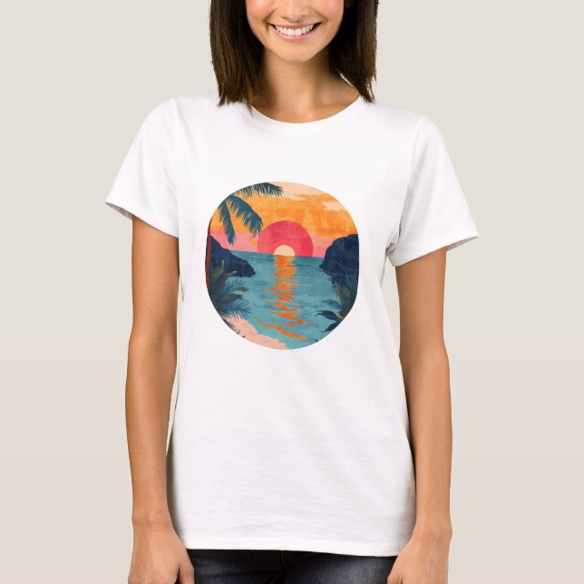 Strand Maritim Mond Wellen Meer Ozean T-Shirt (Framsida)