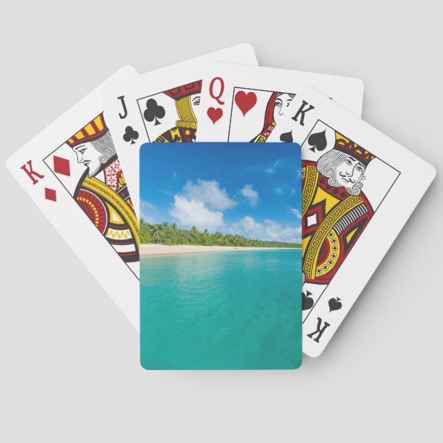 strand med inklädd strand i Handflatan träd, Tonga Casinokort (Baksidan)