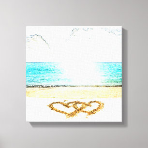 Strand med kärlekhjärta i sand canvastryck