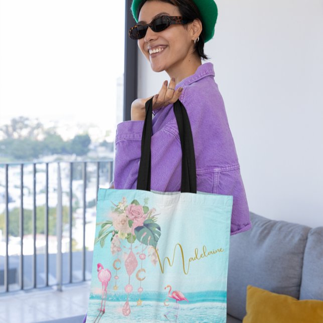  Strand Ocean Flamingo Juveler Söt Rosa Tygkasse (Skapare uppladdad)