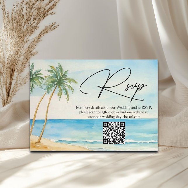 Strand och palmer QR-kod bröllops-svarskort Tilläggskort (Skapare uppladdad)