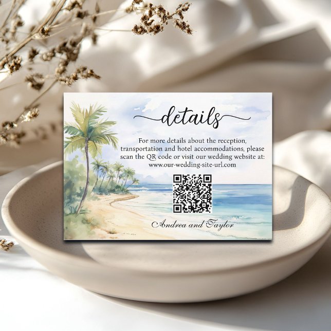 Strand och palmer QR-kod Bröllopsdetaljer Tilläggskort (Skapare uppladdad)