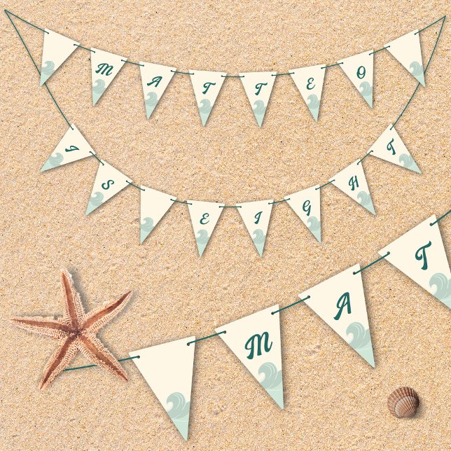 Strand och Våg Bunting Flaggor för Barnkalas (Personalized Bunting Flags for your Beach Party)