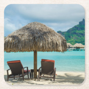 Strand på den Bora Bora kustfartyget Underlägg Papper Kvadrat