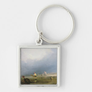 Strand på Shoreham Fyrkantig Silverfärgad Nyckelring