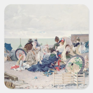 Strand på Yport, 1878 (olja på kanfas) Fyrkantigt Klistermärke
