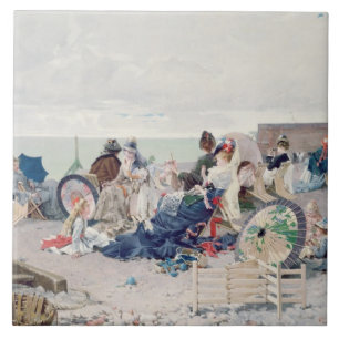Strand på Yport, 1878 (olja på kanfas) Kakelplatta