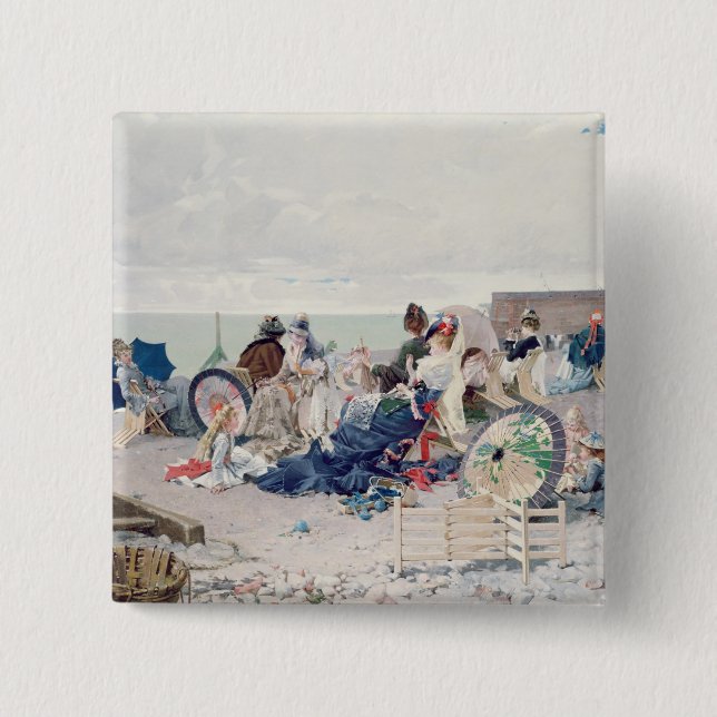Strand på Yport, 1878 (olja på kanfas) Knapp (Framsida)