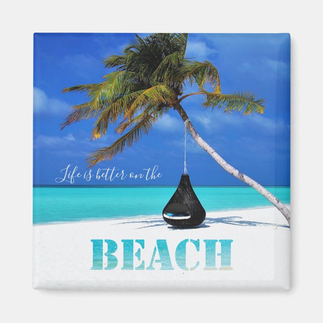Strand,Palm,Livet är bättre på stranden Magnet (Framsidan)