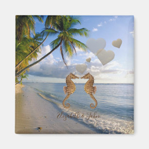 Strand,Palm,Sjöhästar I Kärlek -Personlig Magnet