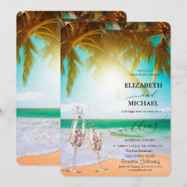 Strand,Palm,Sol, Ljus,Glass Script Bröllop Inbjudningar