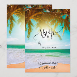 Strand,Palm,Sol,Strängljus Manus RSVP Inbjudningar