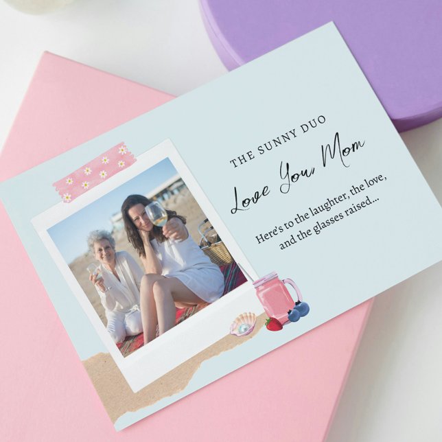 Strand Pastell Rosa Blå Dotter Foto Mors Dag Kort (Skapare uppladdad)