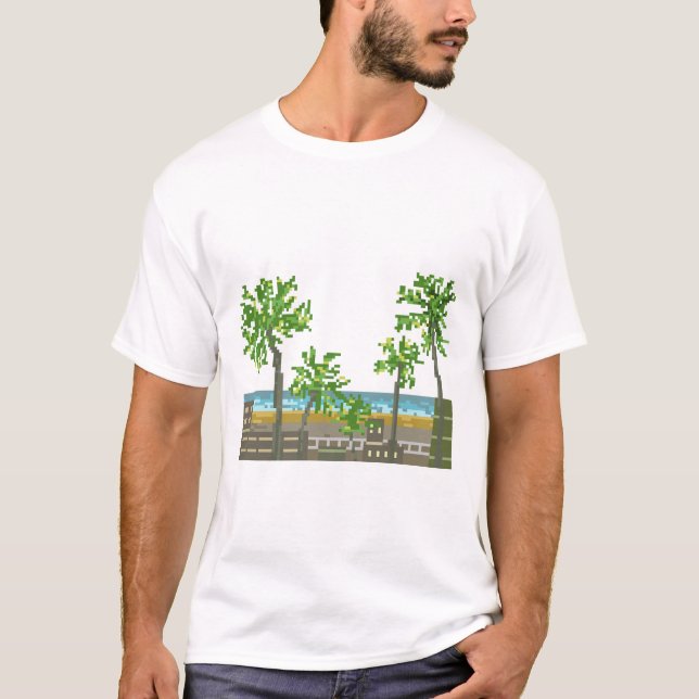 Strand Pixel Art Natur T Shirt (Framsida)