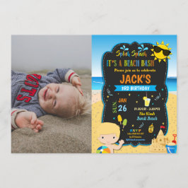 Strand Pool Födelsedagsfest Blond Pojke Sommar Fot Inbjudningar