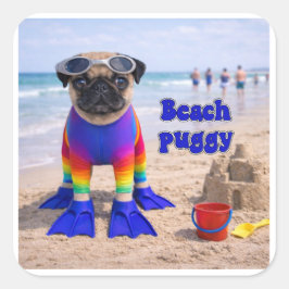 Strand Pugg Fyrkantigt Klistermärke