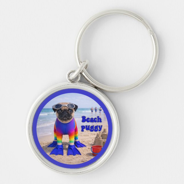 Strand Puggle Rund Silverfärgad Nyckelring (Framsidan)