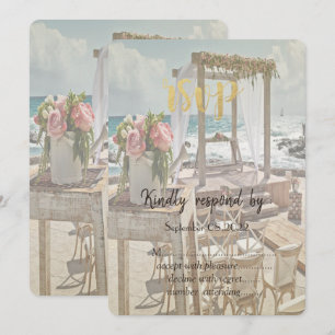 Strand Retro Bröllop Blommig Båge RSVP Inbjudningar
