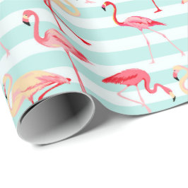 Strand rosa flamingo randigt inslagspapper presentpapper
