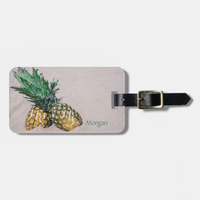 Strand, Sand, Ananas - Personlig Bagagebricka (Horisontell Framsida)