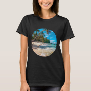 Strand Sand Vit Scen Palmträd Blå Sommar Semester T Shirt