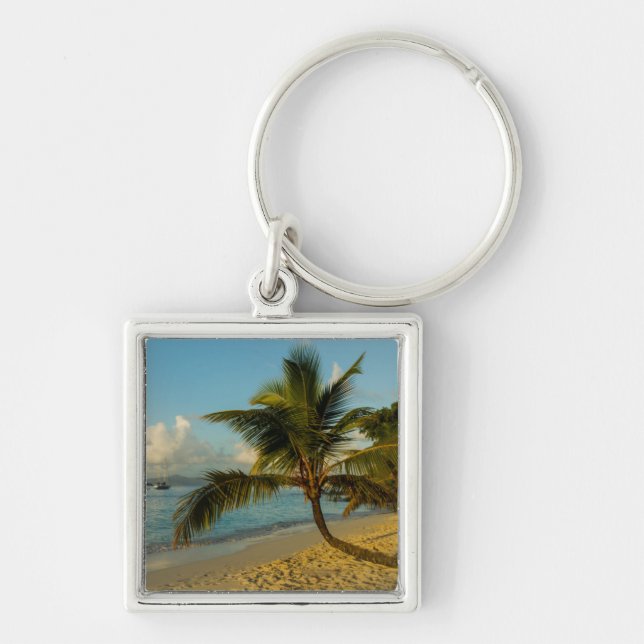 Strand scenisk fyrkantig silverfärgad nyckelring (Framsidan)