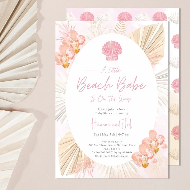 Strand snigelskal rosa boho Oceanflicka Bebisens a Inbjudningar (Skapare uppladdad)