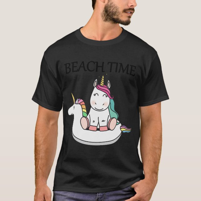 Strand sol sommar enhörning simbassäng t shirt (Framsida)