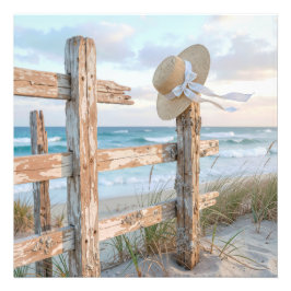 Strand Solhatt i havsbris Fototryck