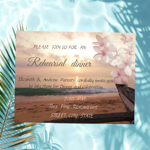Strand Solnedgång Bröllop, Plumeria  Övningsmiddag Inbjudningar