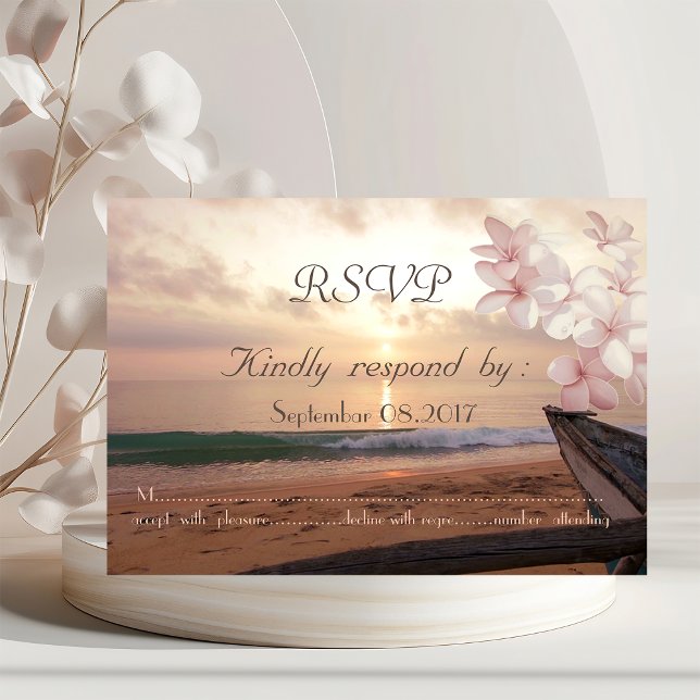 Strand Solnedgång Bröllop, Plumeria RSVP Inbjudningar (Skapare uppladdad)