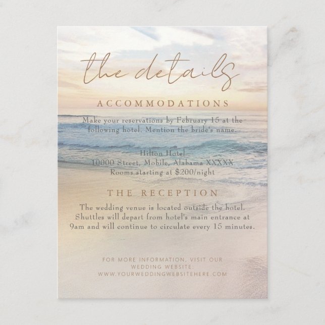 Strand Solnedgång Havsutsikt Bröllopsdetaljer Tilläggskort (Framsida)