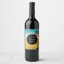 Strand Solnedgång Tropisk Palmträd Bröllop Vin Eti