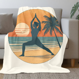 Strand Solnedgång Yoga Silhuett | Krämig Kustliv Fleecefilt